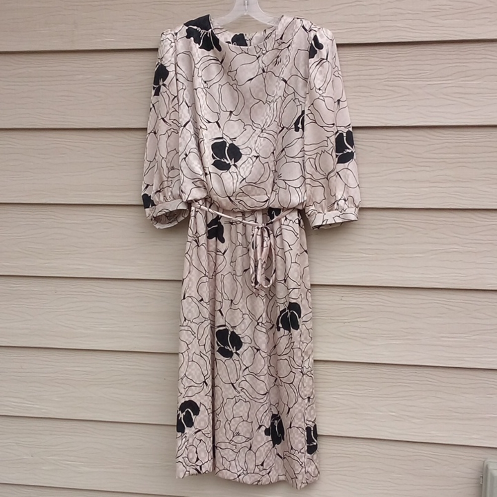 Lady Carol Vintage, black floral midi dress, size medium, est.